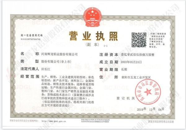 A copy of the business license