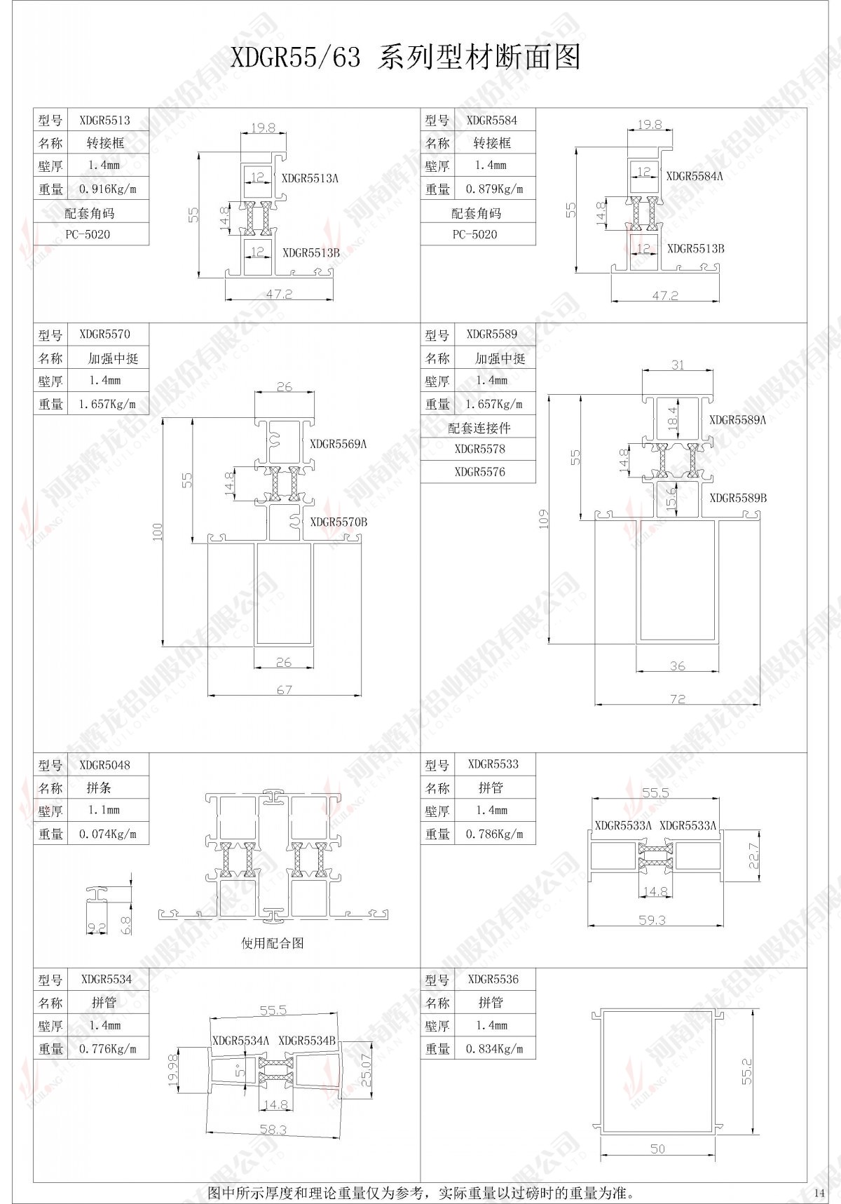 XDGR55/63 series profile section diagram