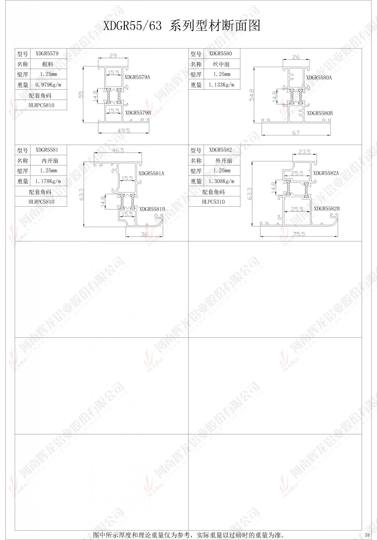 XDGR55/63 series profile section diagram